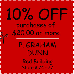 Coupon for Peter Graham Dunn at the Walnut Creek Amish Fleamarket in Ohio