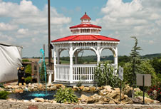 Beautiful landscaping at the Walnut Creek Amish Flea Market in holmes County near Sugarcreek,Ohio in Amish Country,shop antiques and more